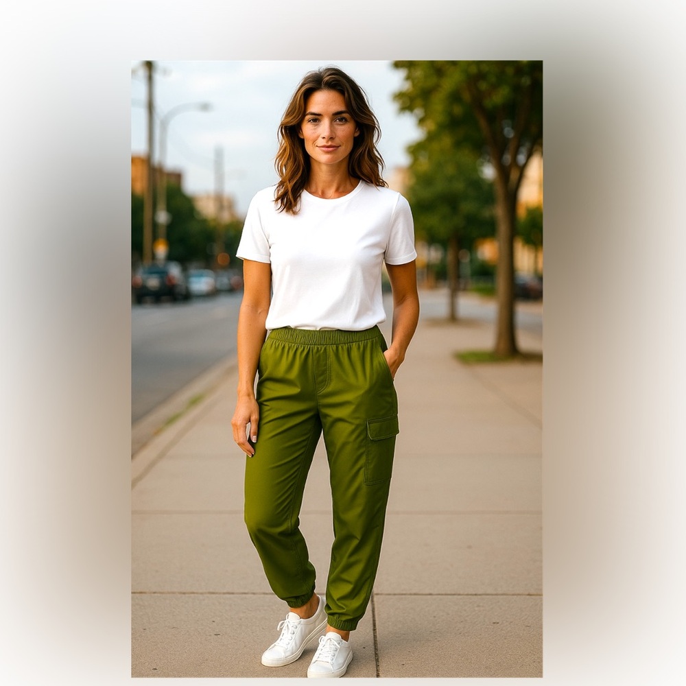 LOGO Olive Green Satin Jogger Satin Cargo Pant XL Women Streetwear Retro Hip Hop